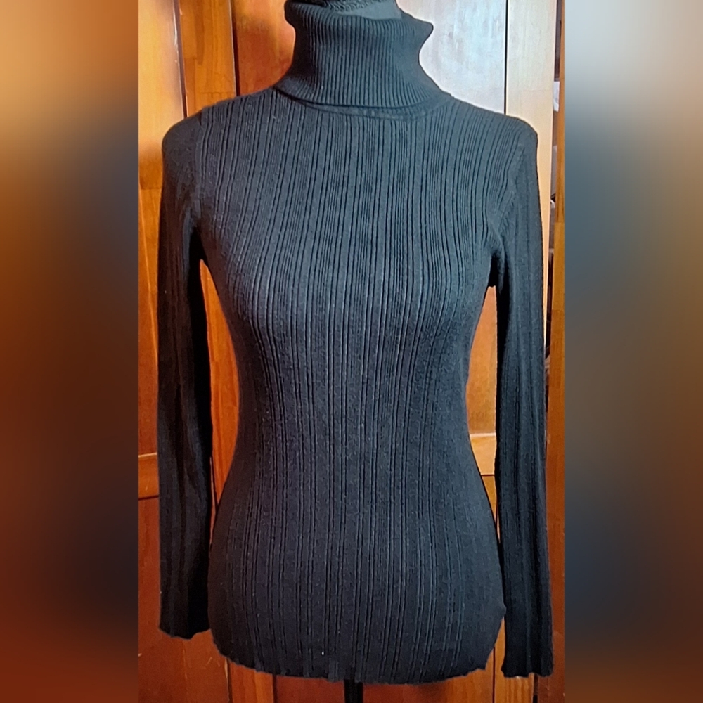 GEORGE Black Ribbed Turtle Neck Sweater